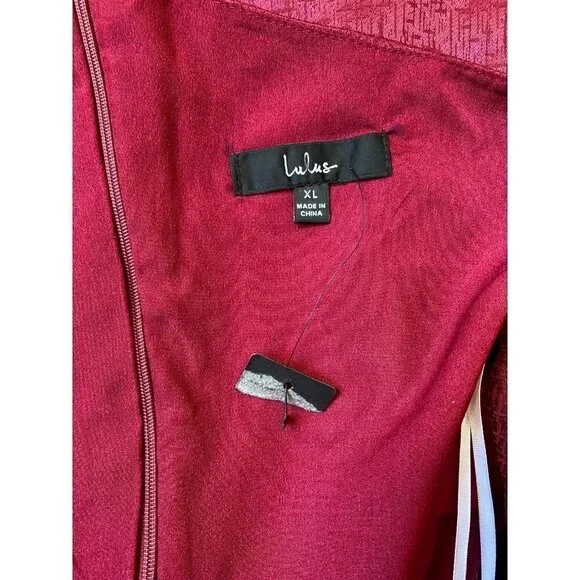 LULUS BNWT Women Sz Xlarge "Lisette" One Shoulder Satin Burgundy Dress - Picture 5 of 7
